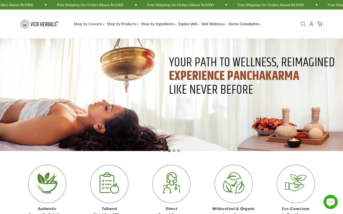 vediherbals.com homepage screenshot