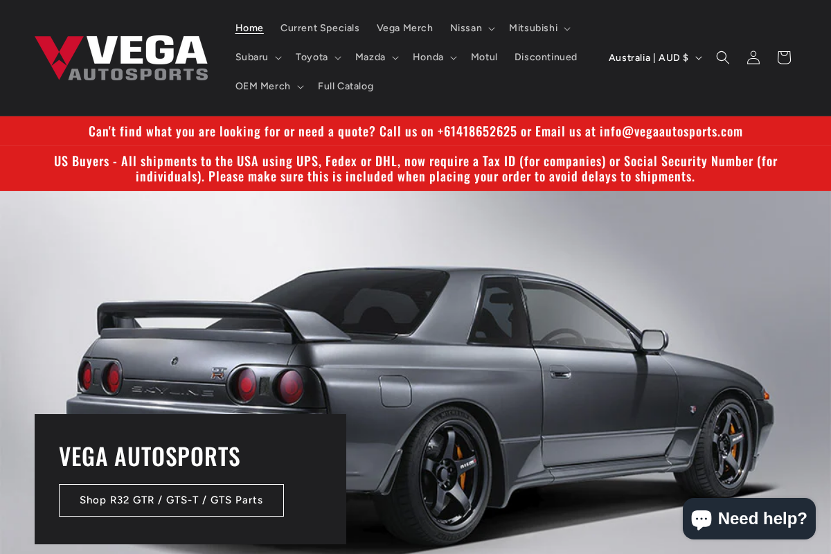 Vega Autosports homepage screenshot