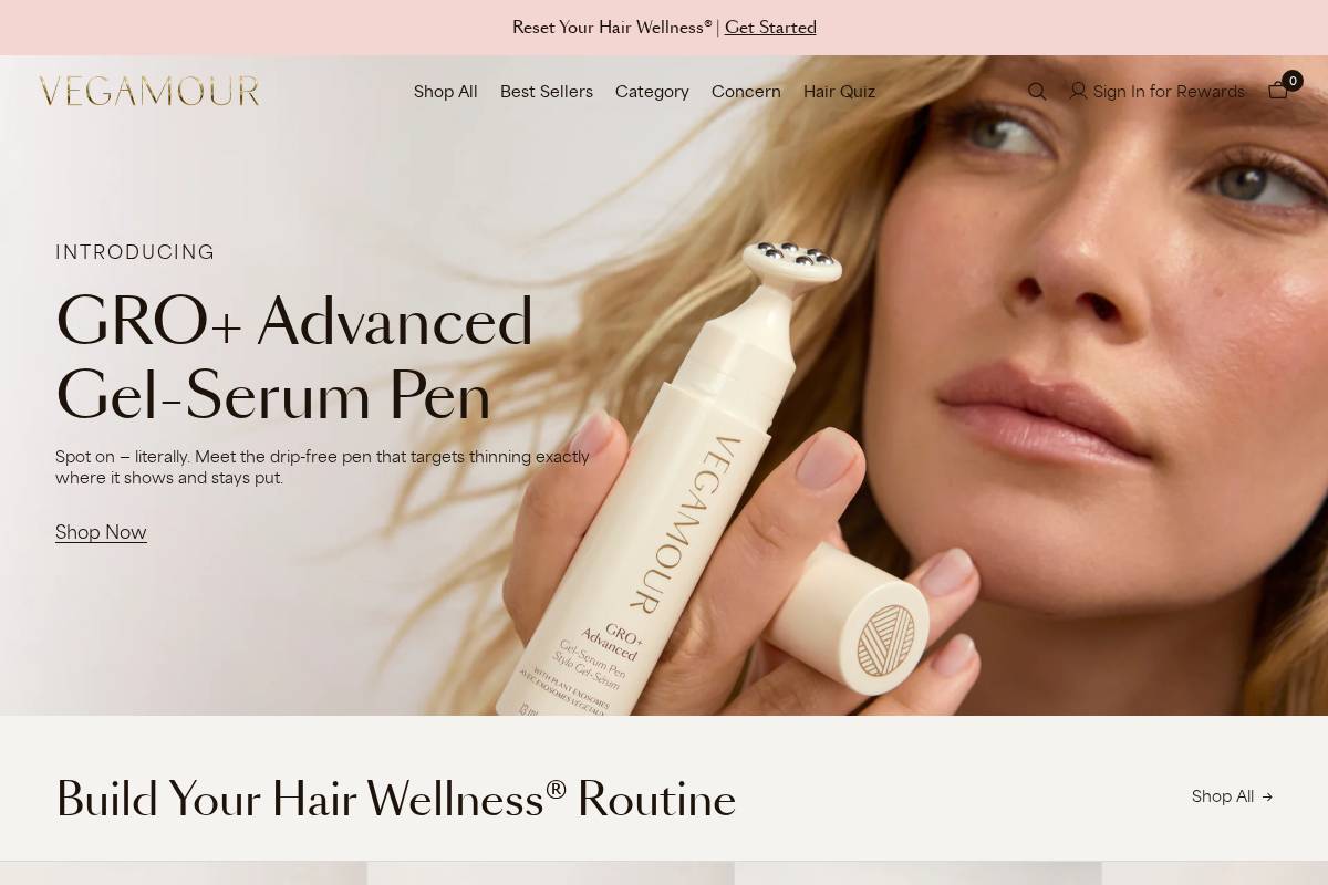 Vegamour homepage screenshot