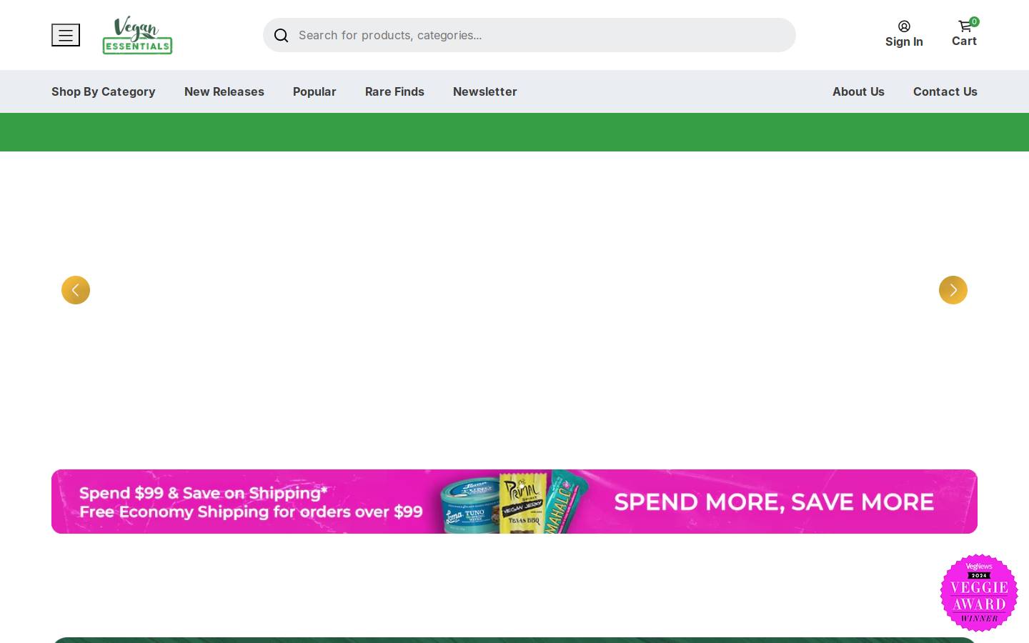 VeganEssentials homepage screenshot
