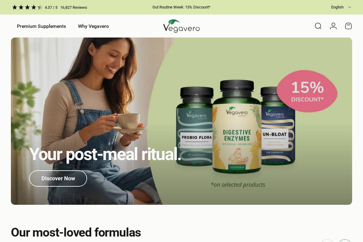 Vegavero homepage screenshot