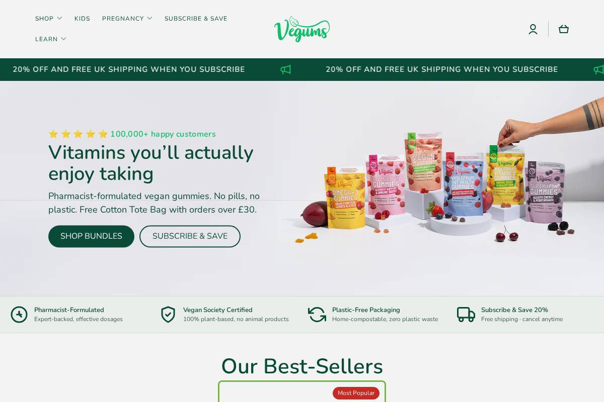 Vegums homepage screenshot
