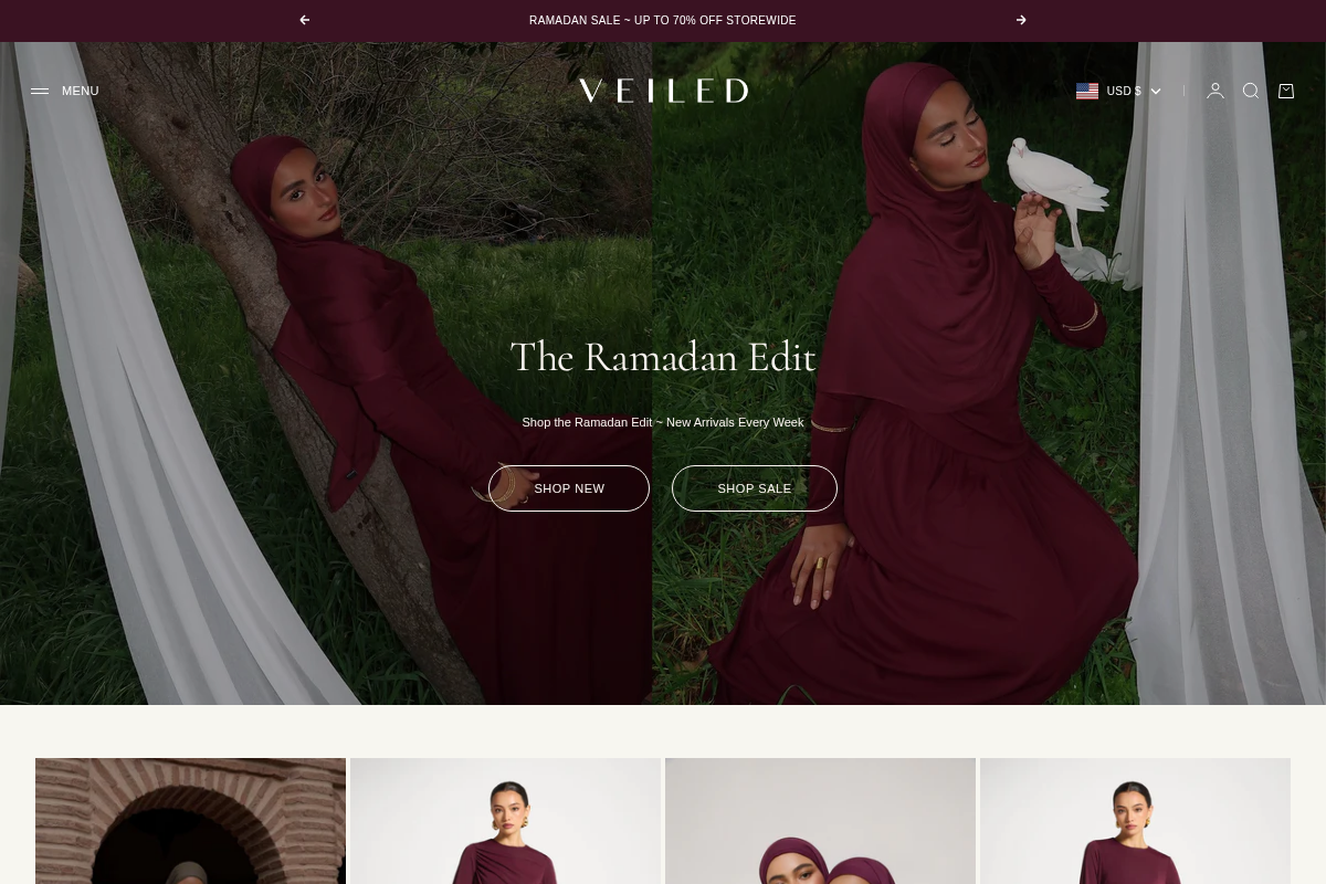 Veiled Collection homepage screenshot