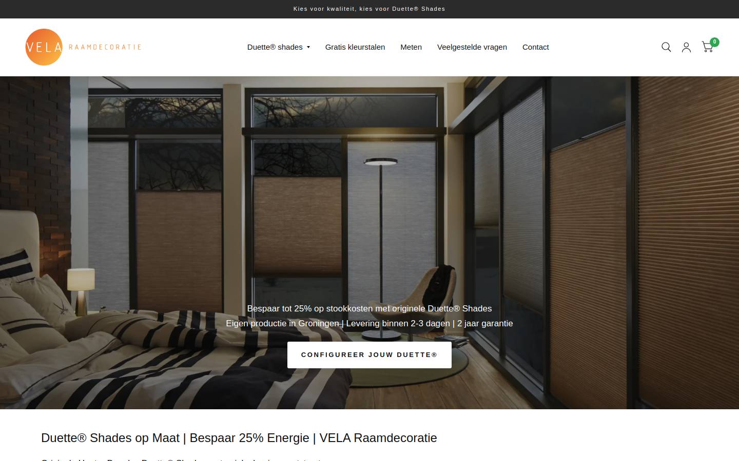VELA Raamdecoratie homepage screenshot