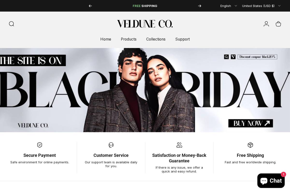 Veldune homepage screenshot