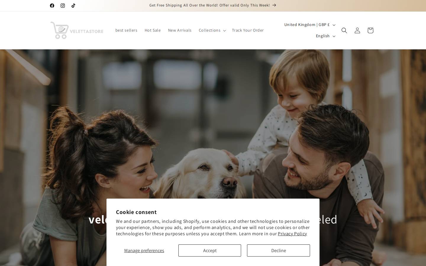 velettastore.com homepage screenshot