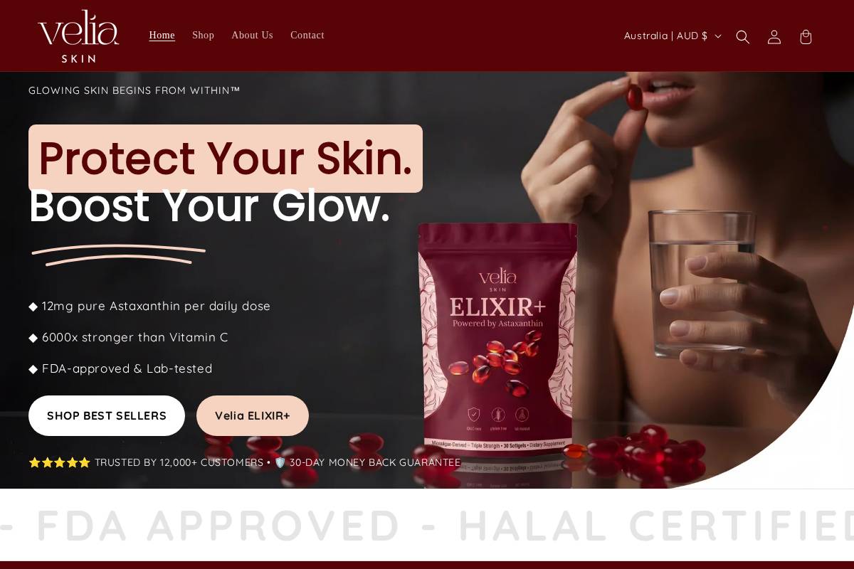 Veliaskin homepage screenshot