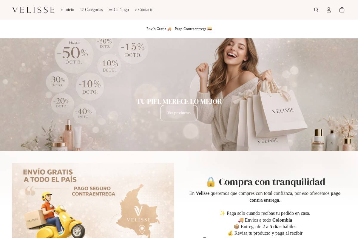 Velisse homepage screenshot