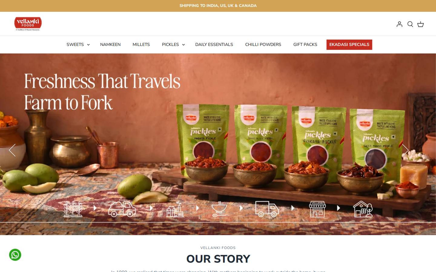 vellankifoods.com homepage screenshot