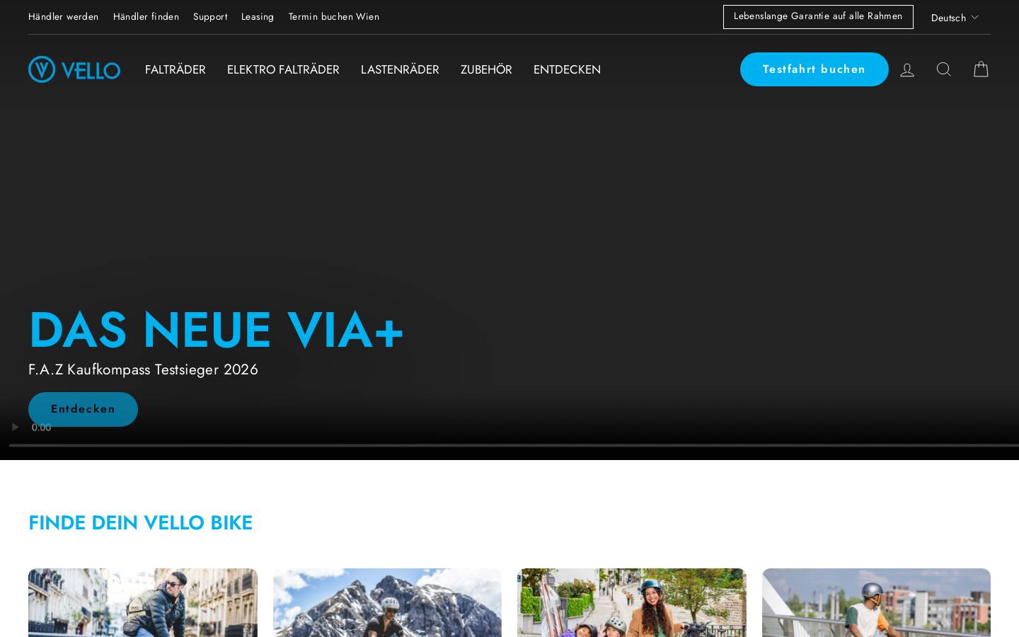VELLO BIKE homepage screenshot