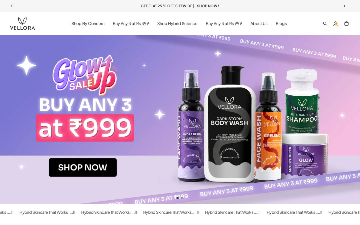velloraskincare.in homepage screenshot