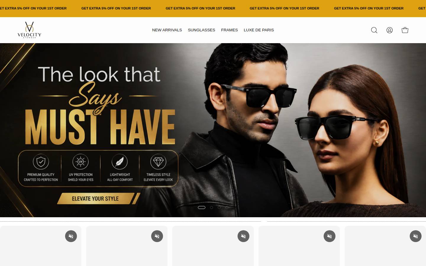 Velocityopticals homepage screenshot