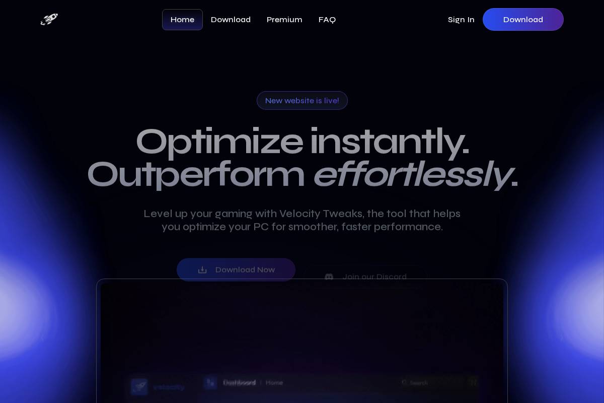 VelocityTweaks homepage screenshot