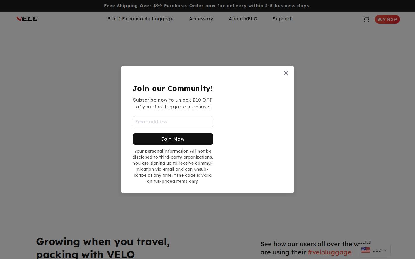 veloluggage.com homepage screenshot