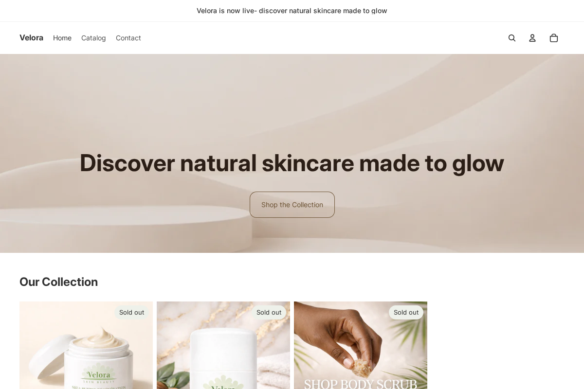 Velora homepage screenshot