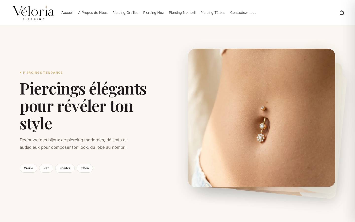 veloriapiercing.com homepage screenshot