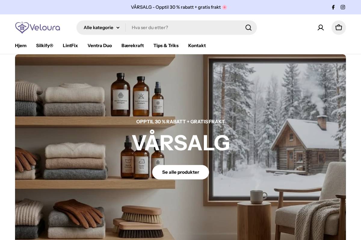 Veloura.no homepage screenshot