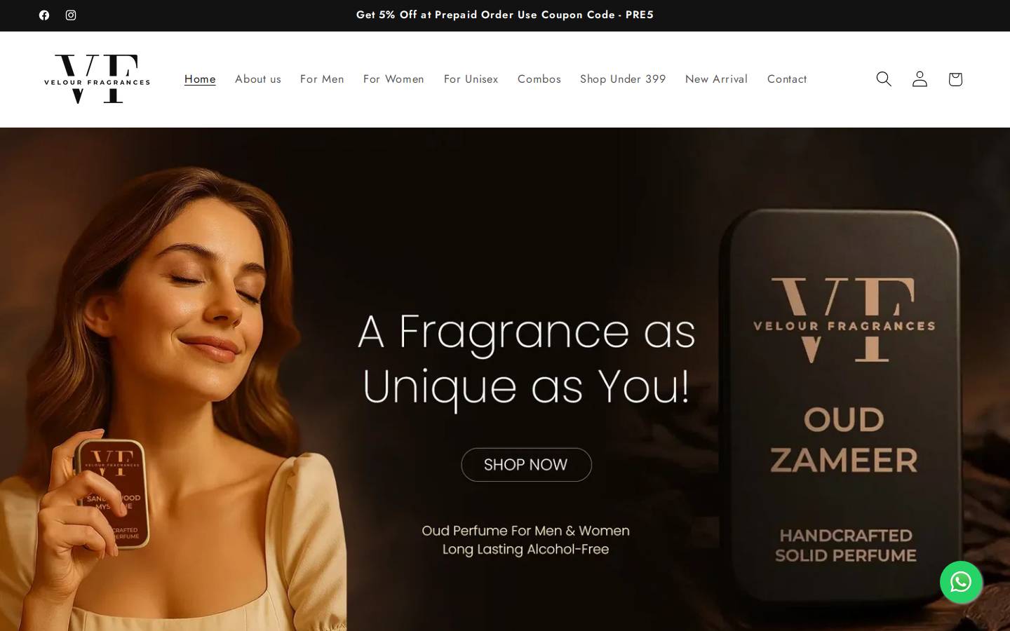 velourfragrance.com homepage screenshot