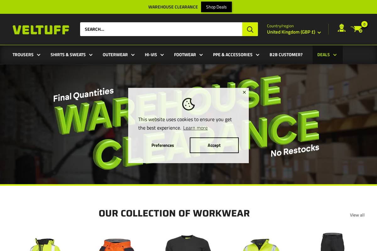 VELTUFF® Real Workwear homepage screenshot