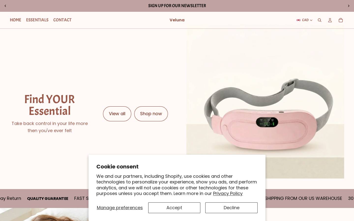velunarelief.com homepage screenshot
