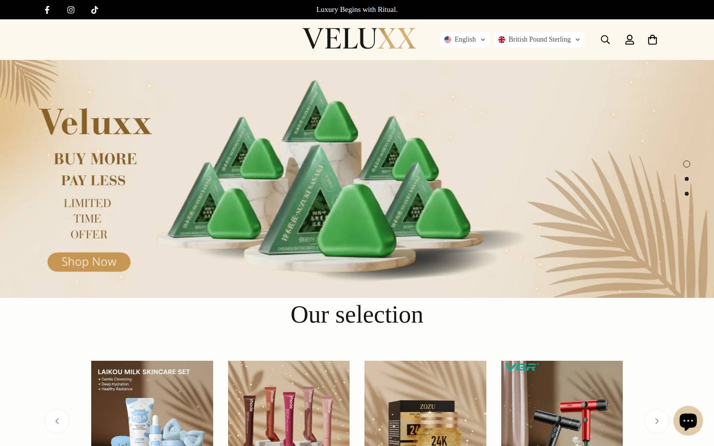veluxx.com homepage screenshot