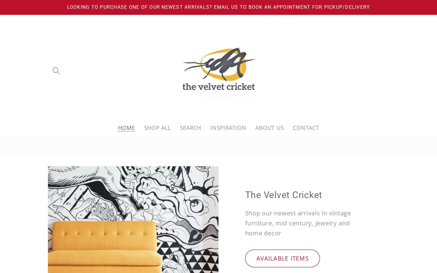 velvetcricket.com homepage screenshot