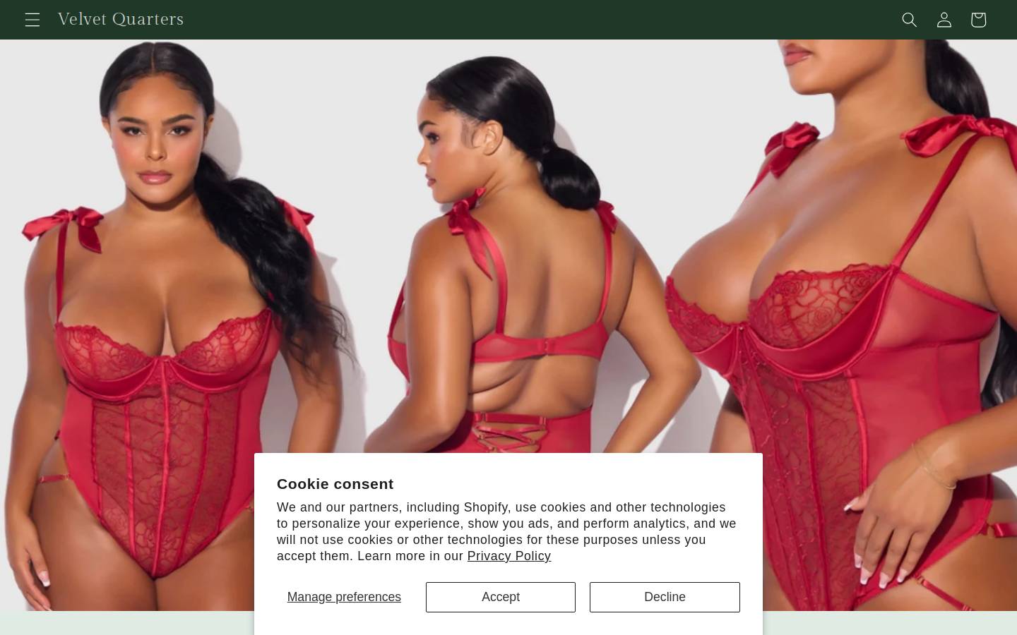 velvetquarters.com homepage screenshot