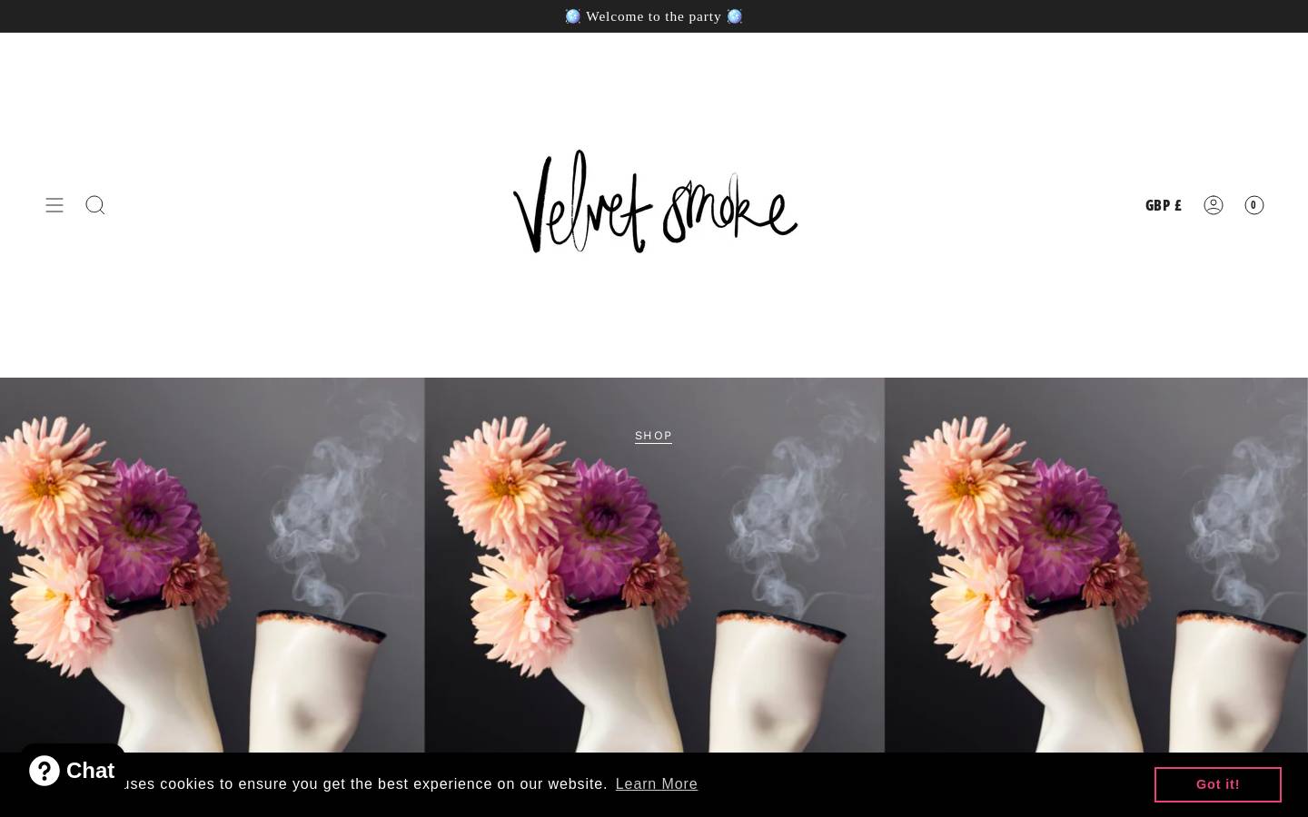 velvetsmoke.com homepage screenshot