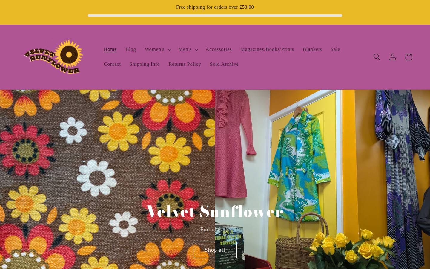 velvetsunflowervintage.com homepage screenshot