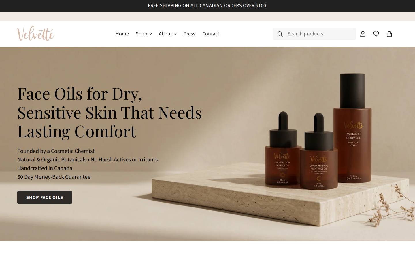velvette.ca homepage screenshot