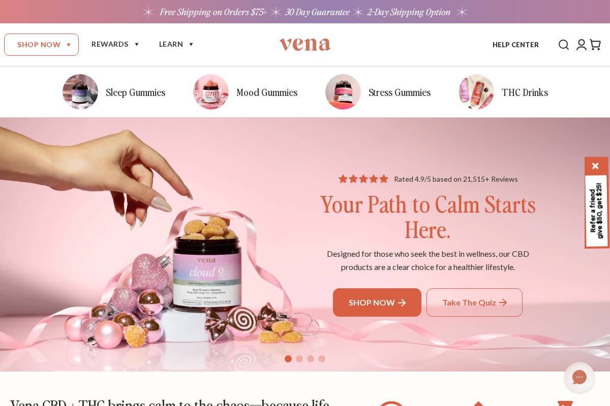 Vena CBD homepage screenshot