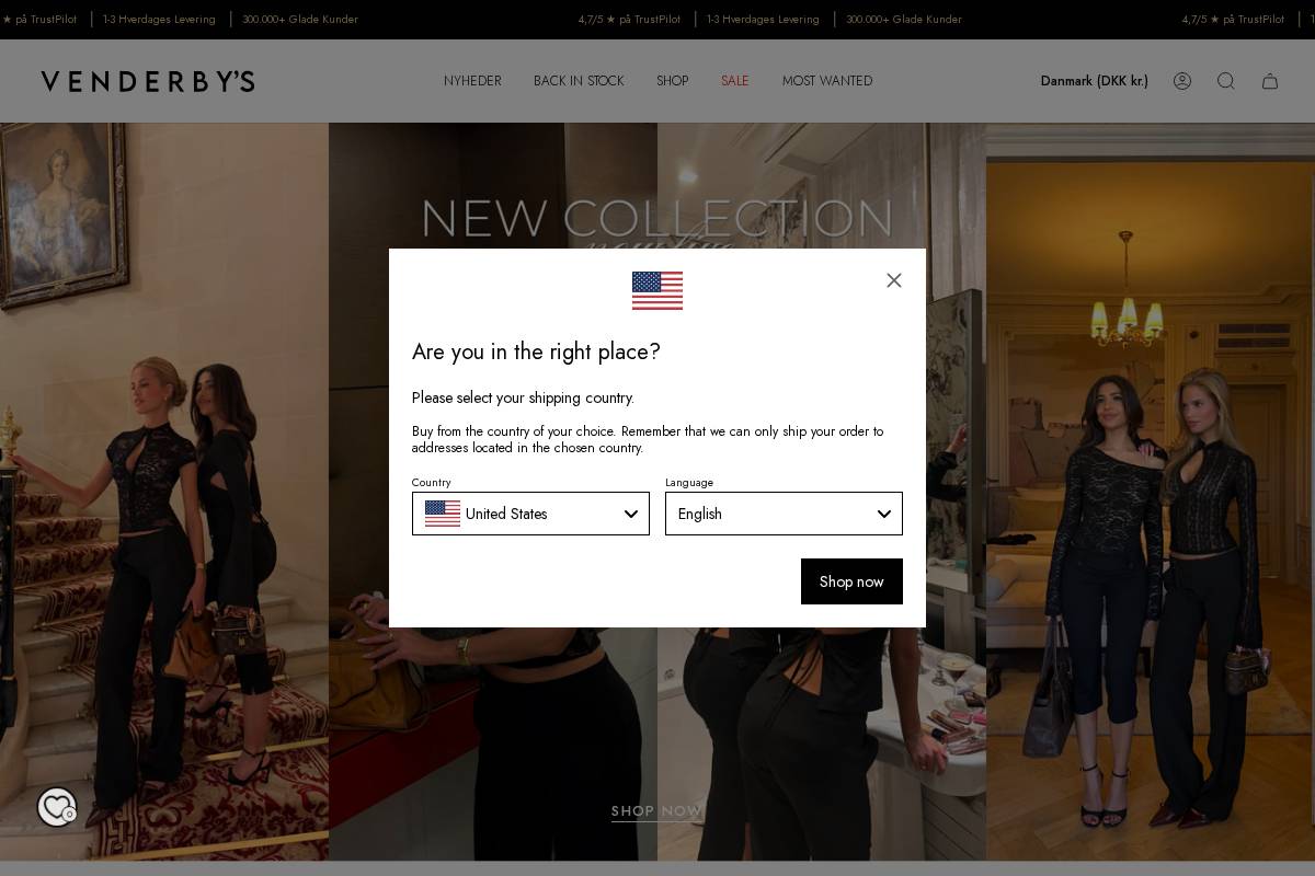 VENDERBY'S homepage screenshot