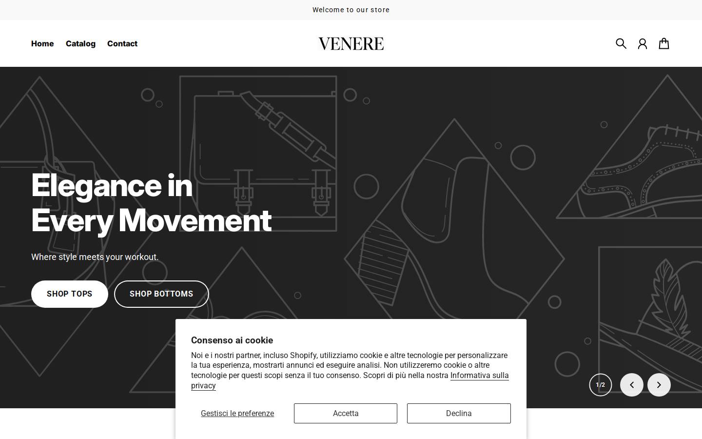venere-gymwear.com homepage screenshot