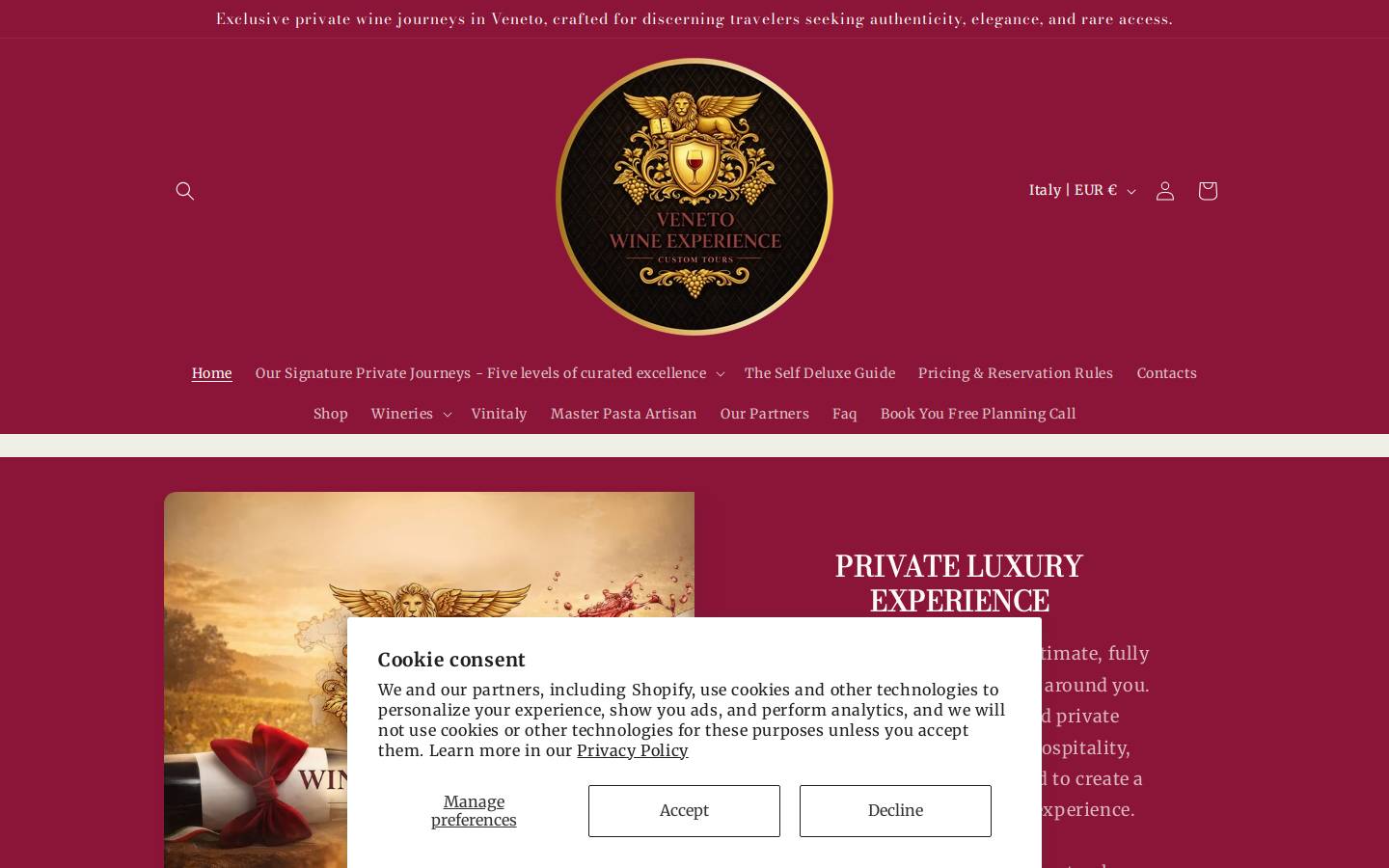 venetowineexperience.com homepage screenshot