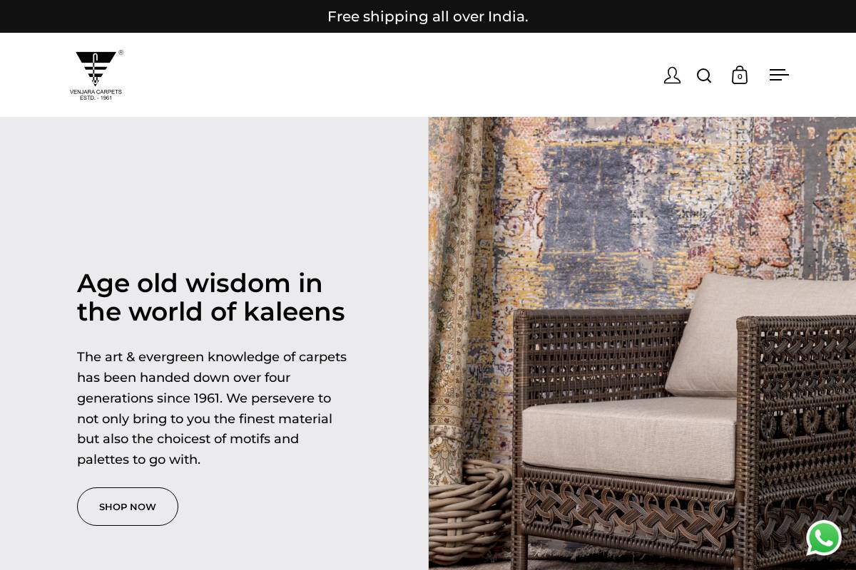 venjaracarpets.com homepage screenshot