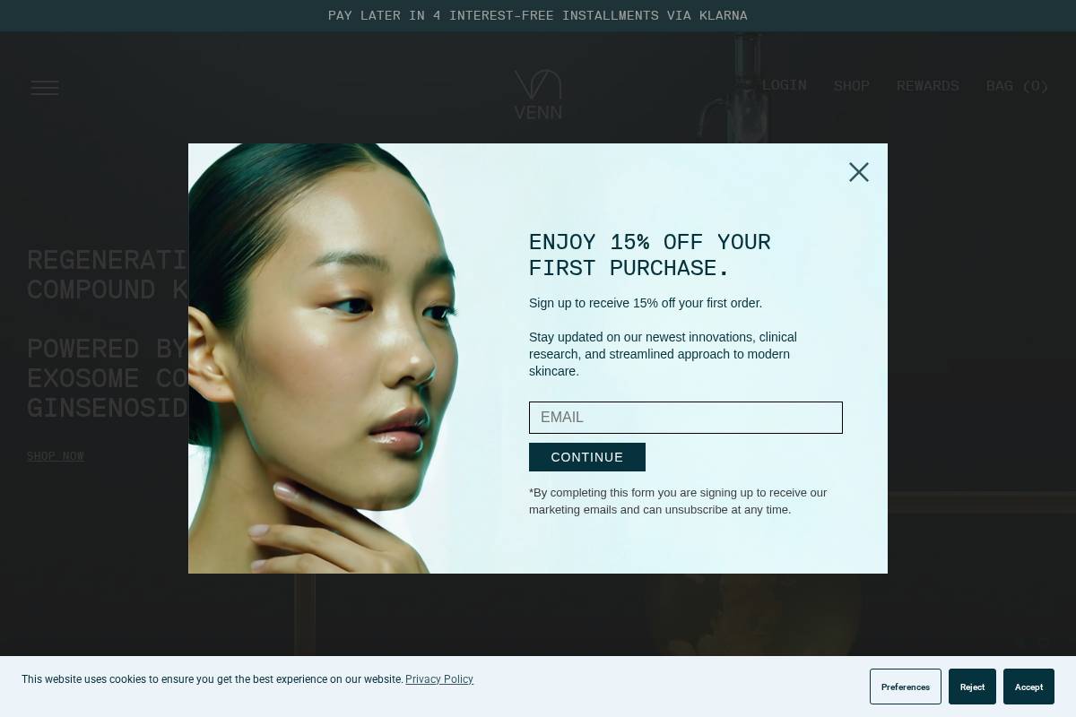 vennskincare.com homepage screenshot