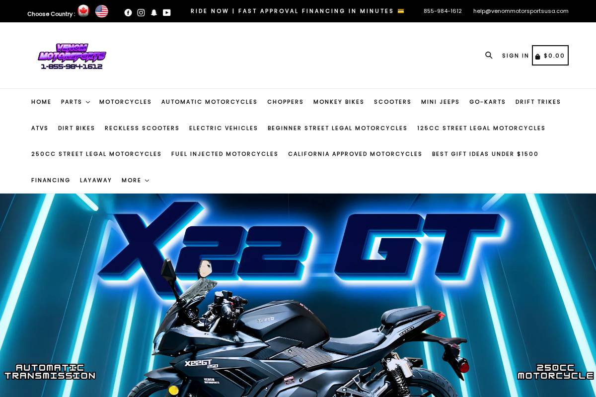 Venom Motorsports USA homepage screenshot