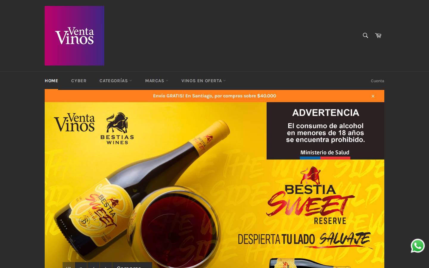 ventavinos.cl homepage screenshot