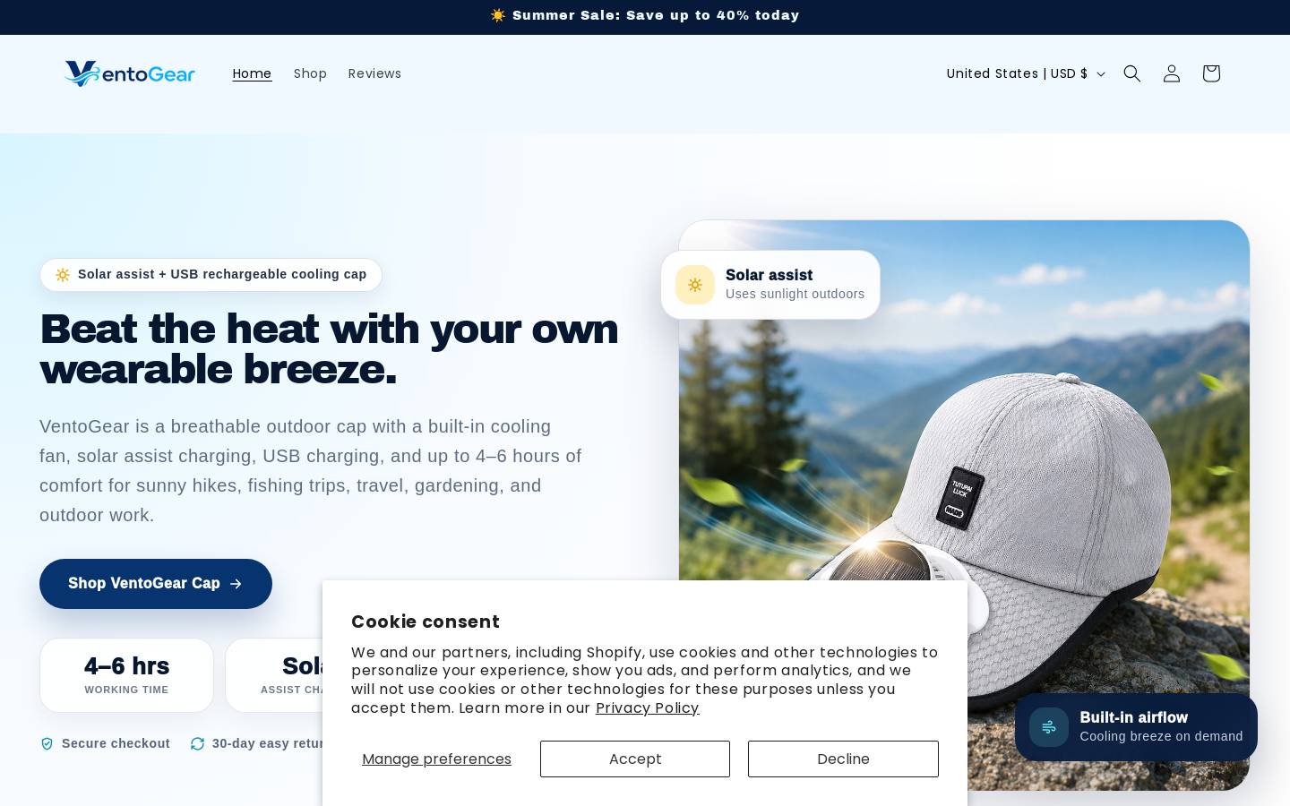 ventogear.com homepage screenshot