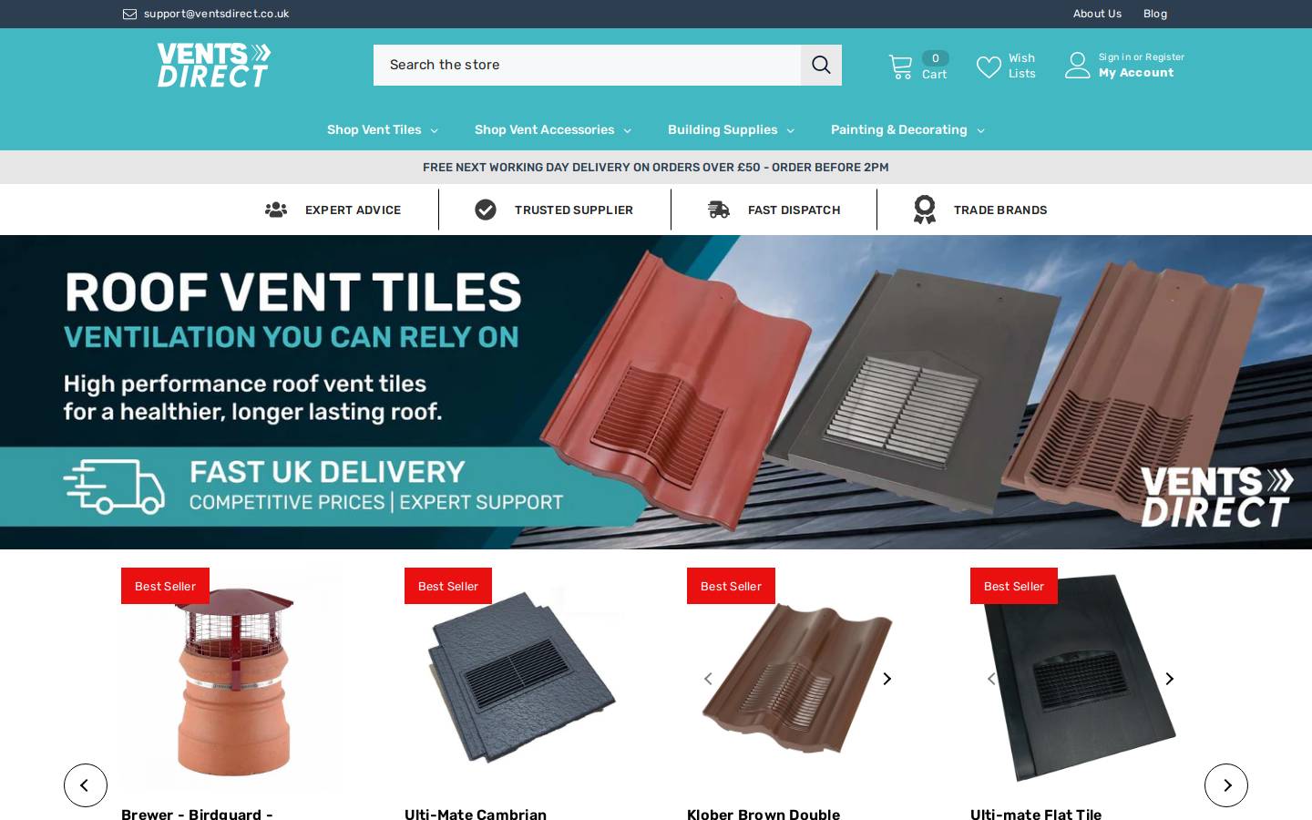 ventsdirect.co.uk homepage screenshot