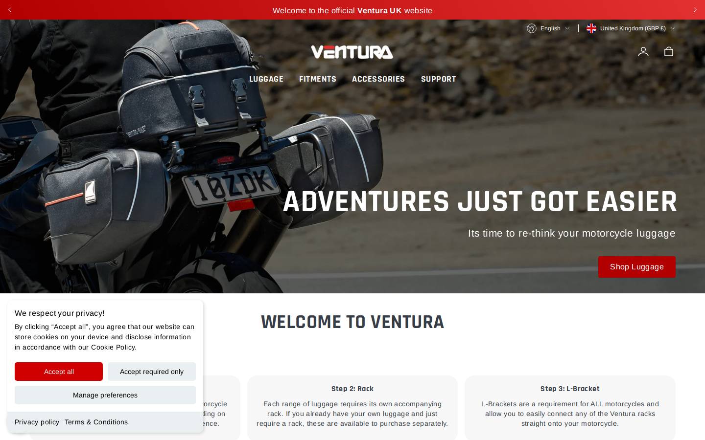 Ventura Bike homepage screenshot