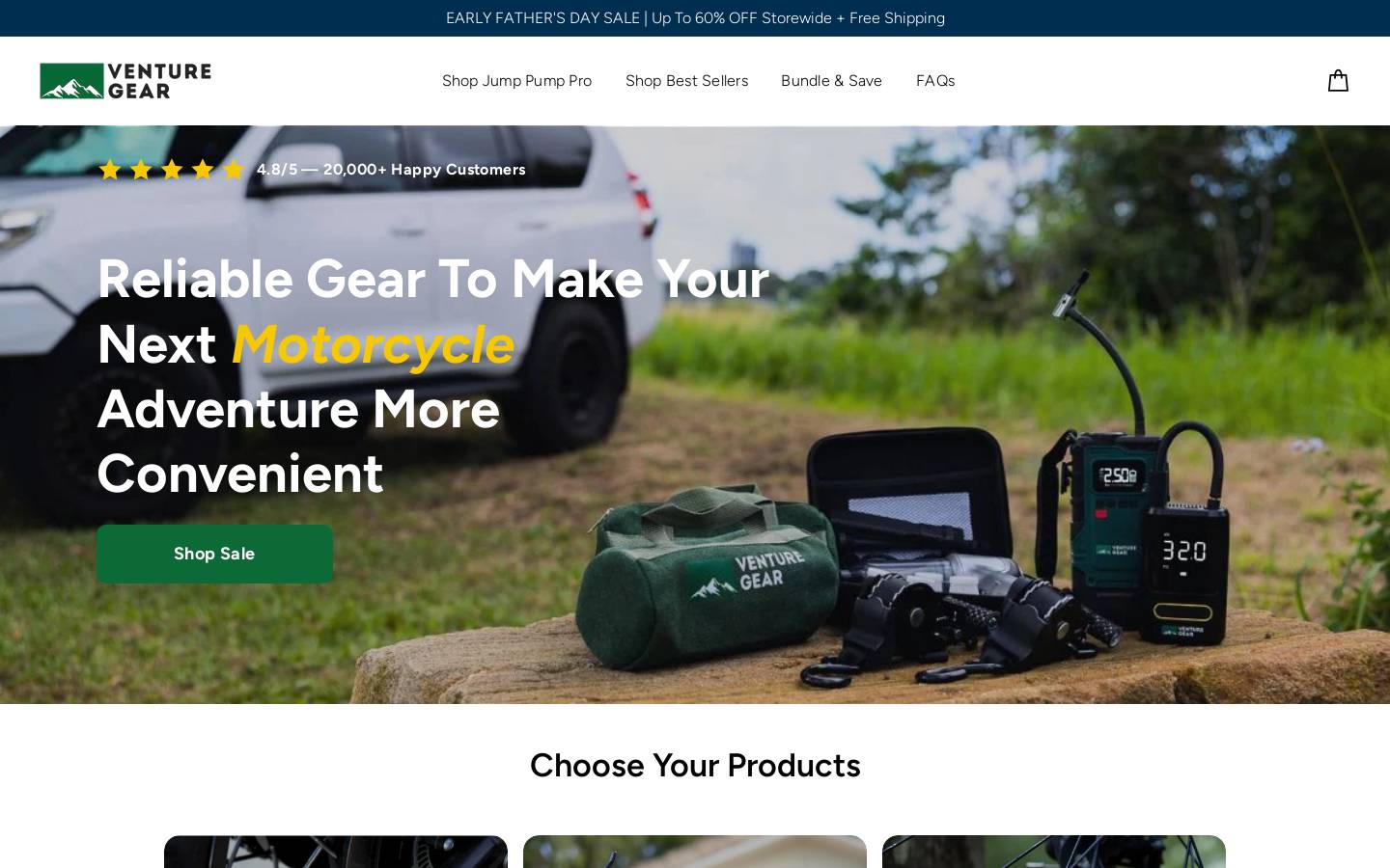 Venturegear homepage screenshot