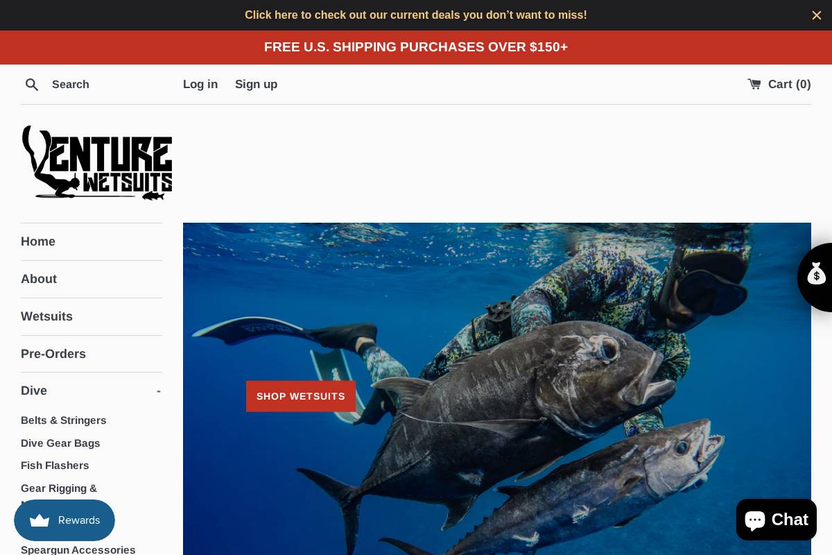 venturewetsuits.com homepage screenshot