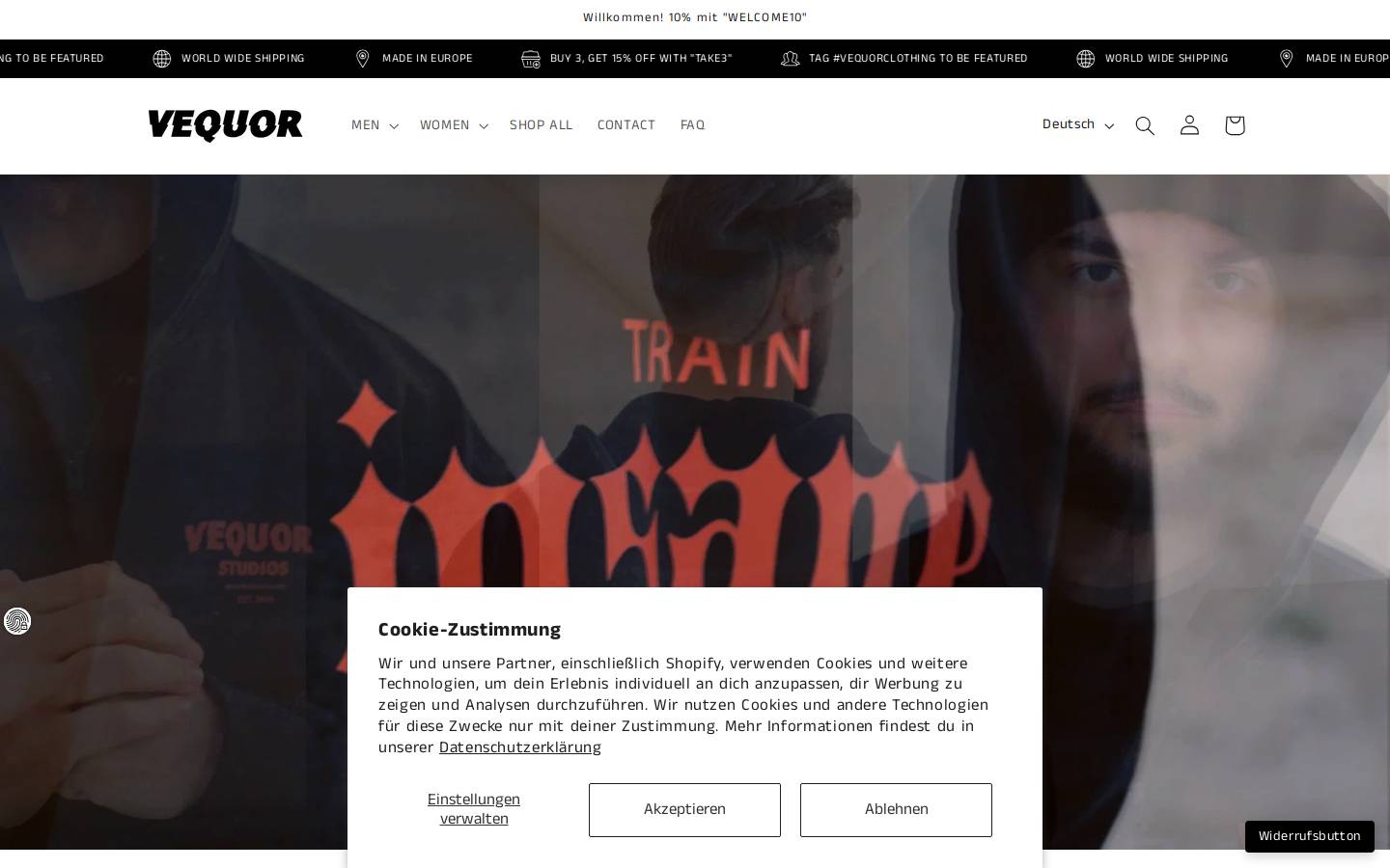 VEQUOR Clothing homepage screenshot