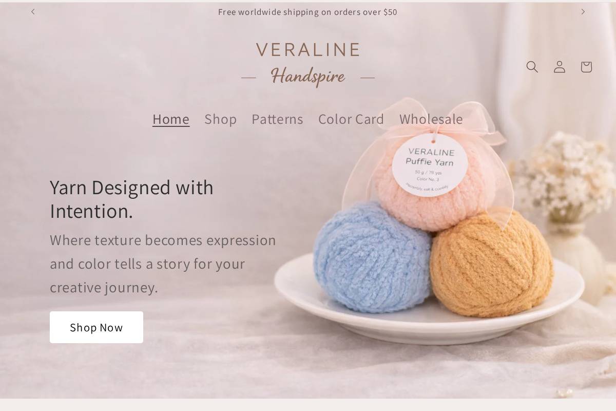 veralineyarn.com homepage screenshot
