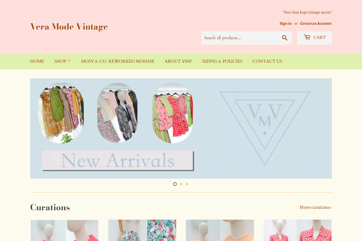 veramodevintage.com homepage screenshot