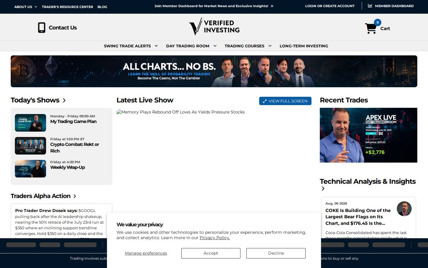 Verified Investing homepage screenshot