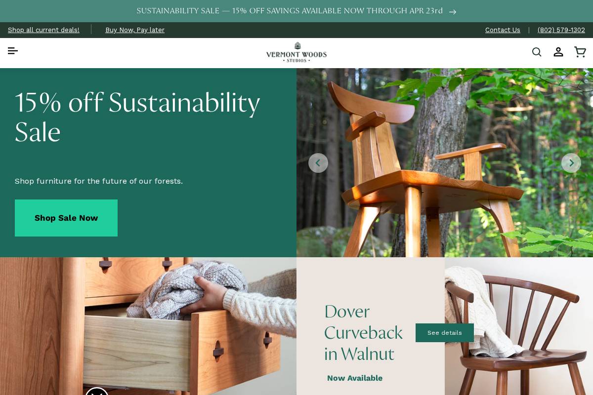 Vermont Woods Studios homepage screenshot