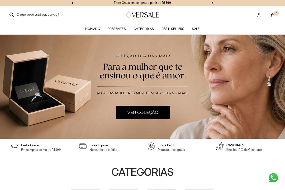 versalejoias.com homepage screenshot