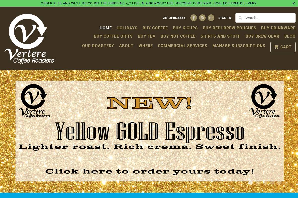 verterecoffee.com homepage screenshot